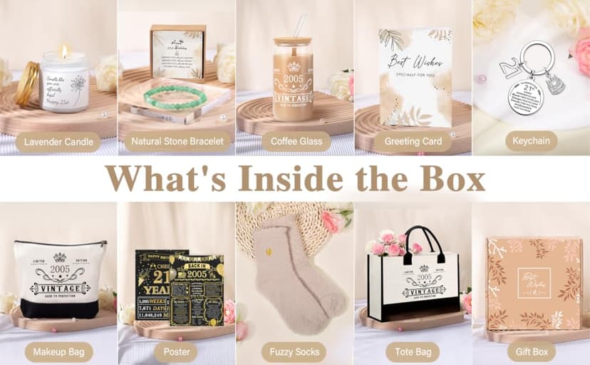 Jumway 21st Birthday Gifts for Women, Happy 21 Year Old Birthday Gifts for Women, Glass Cup & Canvas Tote 2005 Decorations & Ideas for Sister Daughter Girlfriend Her Friends B0GZ3YB5T7