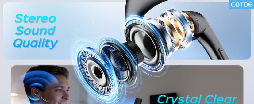 COTOE Bluetooth Headset V5.3, Wireless Earpiece with 500mAh Charging Case Hand-Free Headphones Noise Canceling Mic for Office/Driving/Business,Black