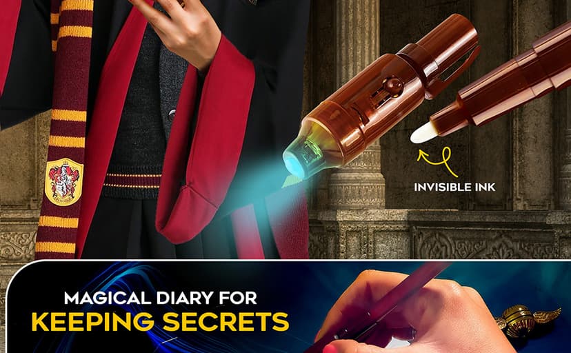 Harry Potter Lockable Diary with UV Invisible Ink Pen for Kids, Teens, Secret Journal with Key, Lined Pages, Stationery Supplies, Gifts for Kids (Brown UV Pen) B07WQY5HWP