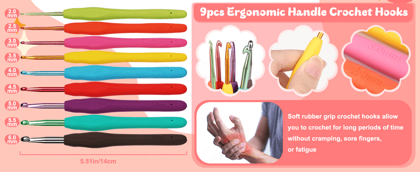 Aeelike Crochet Kit for Beginners Adults, Crochet Kits Include Yarn, 59pcs Crochet Starter Kit for Beginners Kids,Ergonomic Crochet Hooks 2.0-6.0 mm, Lace Steel Needles 0.6-1.9 mm