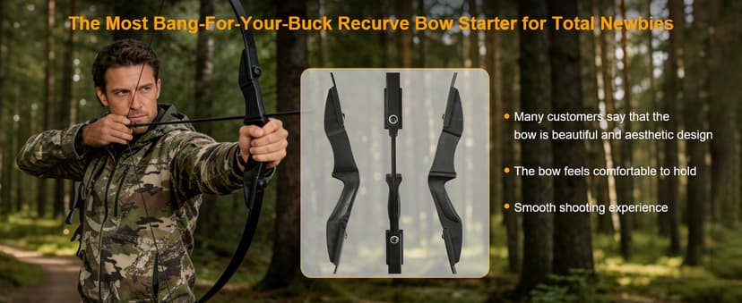 TOPARCHERY Archery 57" Takedown Youth Recurve Bow Hunting Black Long Bow for Beginner Teenagers Right Left Hand Black - Draw Weight 20lbs 30lbs 40lbs