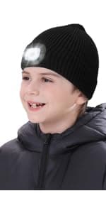 MELASA Unisex Hat with Light, USB Rechargeable Hands Free Headlamp LED Beanie, Winter Gifts for Men Dad Father Husband Him