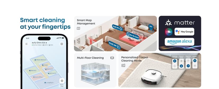 eufy Robot Vacuum E25, HydroJet System with Roller Mop, 20,000 Pa Turbo Suction, All-in-One Robot Vacuum and Mop Combo, Edge-to-Corner Cleaning, Zero-Tangle Design, AI Obstacle Avoidanced, White