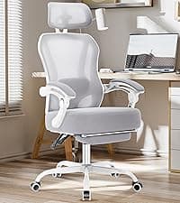 Ergonomic Office Chair,Ultra Thick Office Desk Chair with Adjustable Lumbar Support and Headrest,Spring Cushion,Rocking Function,Flip-up arms,Mesh Computer Chair for Home Office,Grey