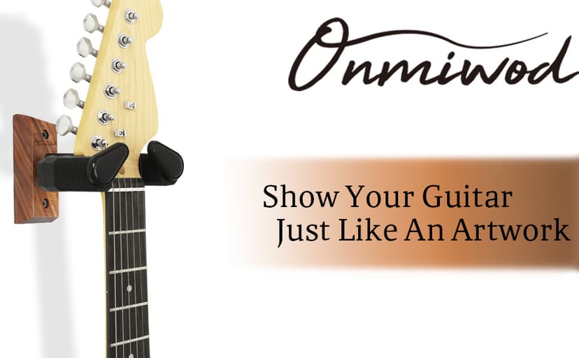 Onmiwod Guitar Wall Mount, Auto Lock Black Walnut Wood Guitar Hanger, Guitar Wall Hangers, Guitar Holder Hook Wall Stand for Classical, Acoustic, Electric Guitar, Bass, Gift for Guitar Player