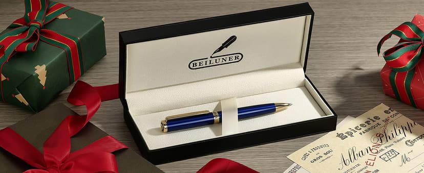 BEILUNER Blue Lacquer Gel Pen - Stunning Luxury Pen with 24K Gold Finish, ADMOK Black Refill, Executive Gift Set for Family & Friends, Writing, Fancy, Office, Retractable Pens