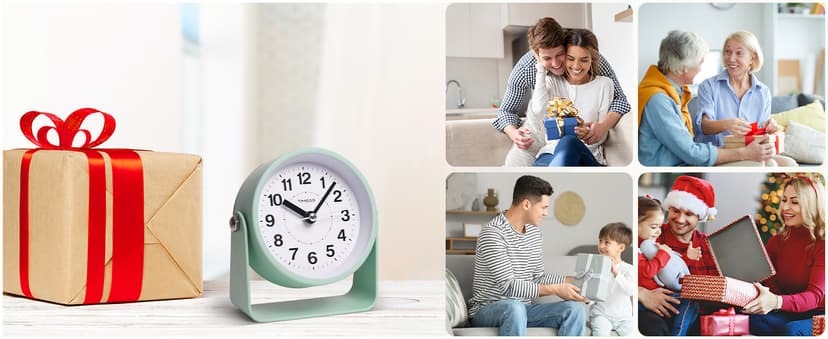 TIMESS Analog Alarm Clock, Silent Non-Ticking Quartz Movement, Battery-Operated with Snooze & On-Demand Light, Easy to Set Gentle Wake Bedside Desk Clock, Ideal for Home, Travel, Office (Green)