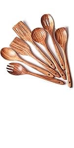 Gudamaye 7-Piece Brown Pakkawood Utensils Set – Sturdy, Eco-Friendly, Wooden Spoons for cooking, Wooden Utensil for cooking, Wooden Kitchen Tool, Home & Kitchen Gifts for Men and Women