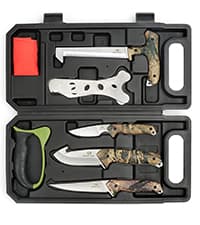 Mossy Oak Hunting Field Dressing Kit - 10 Piece Portable Butcher Game Processing Set with Storage Case, for Deer Hunting, Fishing, Camping, Survival