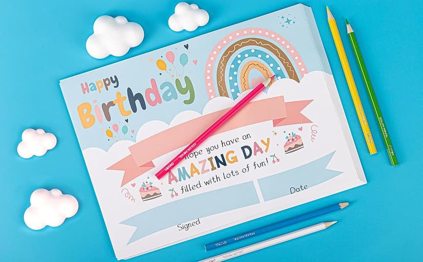 Lesnala 50 PCS Boho Birthday Printable Certificates for Kids Classroom Present for Children Teachers Students Parents for End of Semester Back to School Home Study Award Supplies Rainbow