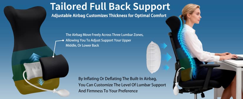 27.7'' Adjustable High Lumbar Support Pillow for Office Chair, Full Back Support Pillow for Upper Lower Back Pain Relief, Memory Foam Lumbar Cushion for Desk, Gaming Chair, Couch, Improves Posture