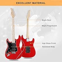 GLARRY Full Size Electric Guitar for Music Lover Beginner with 20W Amp and Accessories Pack Guitar Bag (RED, Left Handed 39")