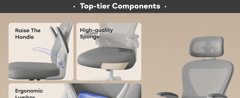 SeekFancy Ergonomic Office Chair M903, Computer Desk Chair with Wheels, High Back Mesh Office Chair with Adjustable Lumbar Support, Headrest, Flip-Up Armrests, White Grey