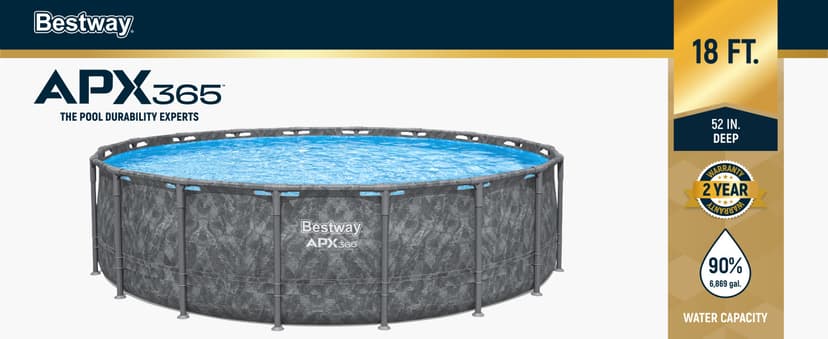 Bestway APX 365 18' x 52" Above Ground Pool, Round Metal Frame Outdoor Swimming Pool Set with Sand Filter Pump, Ladder, and Cover, Dark Marble