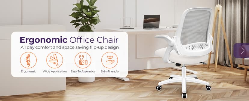 NEO CHAIR Office Desk Gaming Ergonomic Computer Chair with Lumbar Back Support Adjustable Height Swivel Rolling Wheels Flip-up Arms Mesh Chair for Home Vanity (Ivory)