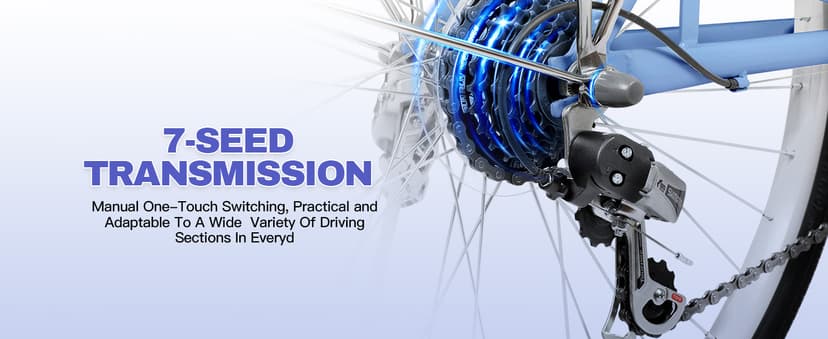 26 Inch Beach Cruiser Bike for Women, Hybrid Womens Bike with 7 Speed, Adjustable Seat, Lightweight Women Beach Cruiser Bike with Anti-Skid Tires, V-Brakes