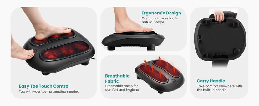 Shiatsu Heated Electric Kneading Foot Massager Machine for Plantar Fasciitis, Built-in Infrared Heat Function and Power Cord Nekteck Foot Massager with Heat, HSA Eligible FSA Massage Tools Gifts B06WGP2CVL