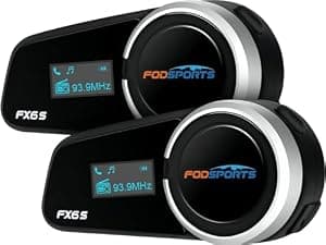 Fodsports FX6 Motorcycle Bluetooth Headset, 6 Riders Group Motorcycle Intercom Bluetooth, 1000M Motorbike Helmet Communication Systems/Voice Command/Universal Pairing/FM Radio(2 Pack)