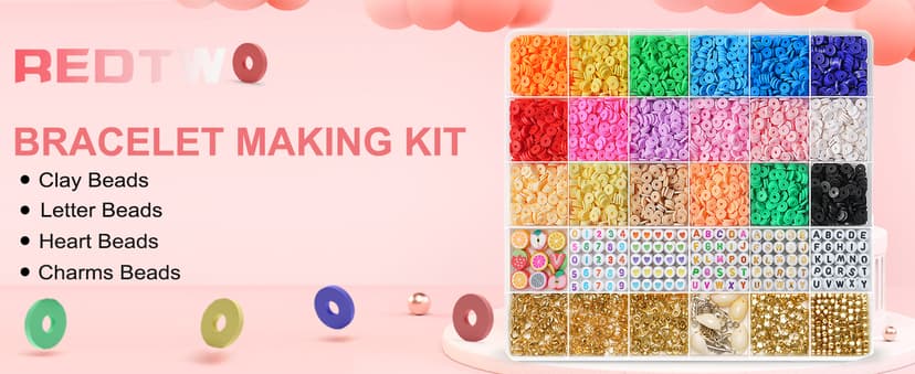 Redtwo 5100 Clay Beads Bracelet Making Kit, Flat Preppy Beads for Friendship Jewelry Making,Polymer Heishi Beads with Charms Gifts for Teen Girls Crafts for Girls Ages 8-12