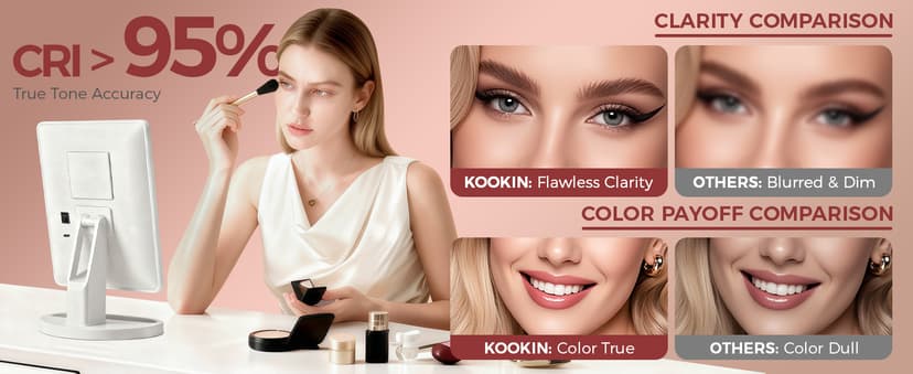 KOOKIN Lighted Vanity Makeup Mirror 16 Led Lights 180 Degree Rotation Lighted Mirror Touch Screen Adjusted Brightness Desk Mirrors USB Dual Supply Bathroom Beauty Cosmetic Mirrors (White)