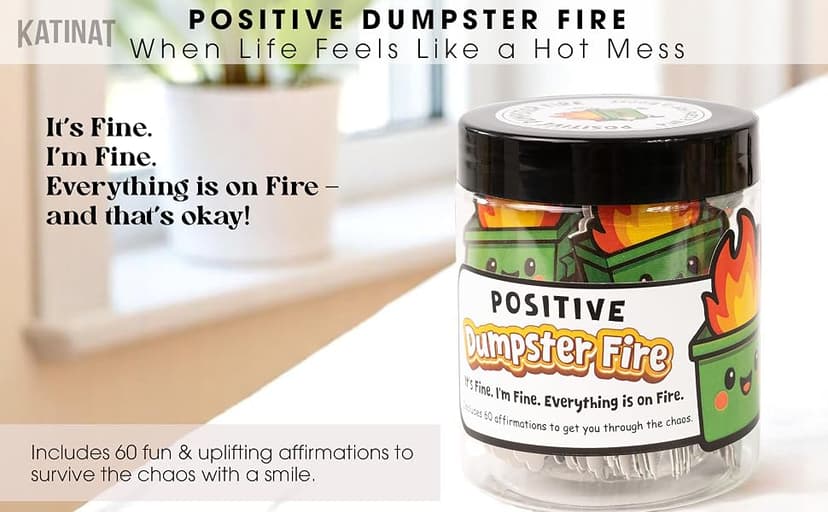 Emotional Supports Dumpster Fire Jar, 60 Positive Affirmation Cards, Dumpster Fire Desk Accessories, Thank You Retirement for Women Men Farewell Going Away Gifts for Coworkers Chaos Coordinator Office B0F898K73X