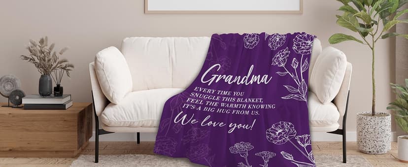 Birthday Gifts for Grandma from Grandkids, to My Grandmother Soft Flannel Throw Blanket for Christmas Mothers Day GiltGlimmer Grandma Gifts, Grandma Floral Blanket 50" x 60", Purple B0CNJQRH77