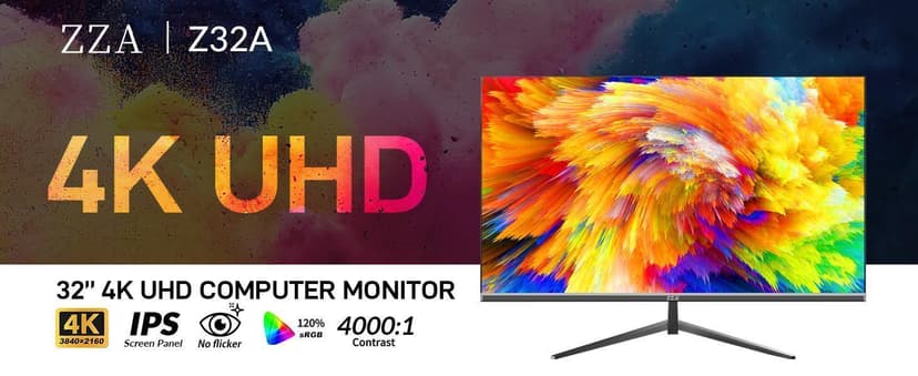 32 Inch 4K UHD Monitor (3840x2160), IPS,60Hz Refresh Rate, 120% sRGB, AMD FreeSync, 178° Viewing Angle, HDMI/DisplayPort, VESA 100x100mm Mount Compatible, Tilt Adjustable - Black