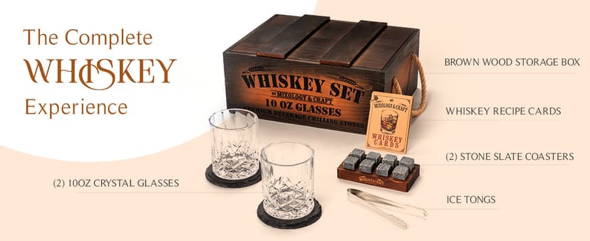 Mixology & Craft Whiskey Gift Set, Whiskey Glass Set with Rustic Wooden Crate, 8 Granite Whiskey Rocks Chilling Stones, 10oz Crystal Glasses | Great Holiday, Secret Santa or White Elephant Gift B08F7NRWQX