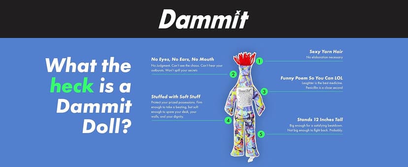 Dammit Doll - Classic Random Color, Stress Relief - Gag Gift - 1 Doll