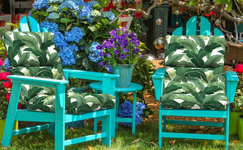 LVTXIII Outdoor Low Back Chair Cushions, Seasonal Replacement Adirondack Chair Cushion with Ties, Patio Waterproof Seat Cushions for Home Garden Use, 21 W x 21 D, Set of 2, Clemens Noir Blue
