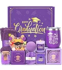 2025 Graduation Gifts,Congratulations Gifts for Her with 12 OZ Wine Tumbler,Candle,Frames,Keychain,Senior College Graduation Gifts for Daughter Son Niece Nephew,Personalized Makeup Bag for Friend