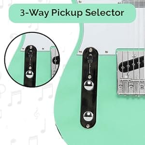 LyxPro 39” Electric Guitar Left Hand TL Series, Full-Size Paulownia Wood Body, 3-Ply Pickguard, C-Shape Neck, Ashtray Bridge, Quality Gear Tuners, 3-Way Switch & Volume/Tone Controls, 2 Picks, Green