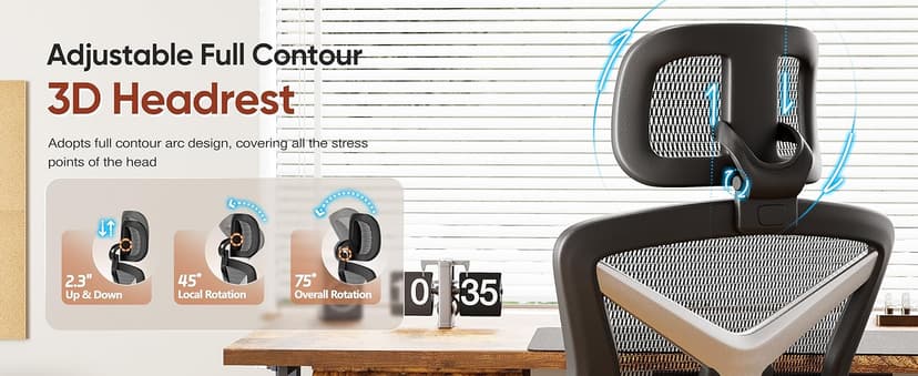 Ergonomic Office Chair with Footrest, Desk Chair Comfy with 3D Adjustable Lumbar Support & Arm & Headrest, 4 Gear 90°-135° Tilt, Wide Air Mesh Seat, Heavy Duty Class-4 Gas Lift, Computer Gaming Chair