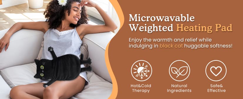 Microwave Heating Pad for Pain Relief, 17" x 9" Microwavable Heating Pads for Cramps, Back Pain, Neck Shoulder, Muscles, Knee, Joints, Natural Heat Pack Moist Heat, Black Cat