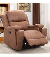CANMOV Manual Recliner Chair with Massage and Heat, Soft Fabric Recliner Chair with Overstuffed Arm and Back, Manual Reclining Single Sofa with 2 Cup Holders, Side Pocket for Living Room, Dark Grey