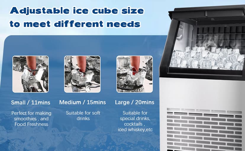 Commercial Ice Maker, 100lbs/24H with 20Lbs Storage, 36 Cubes in 11Mins, Stainless Steel Freestanding & Under Counter Large Ice Machine with LCD Display, Self-Cleaning for Home Bar Restaurant