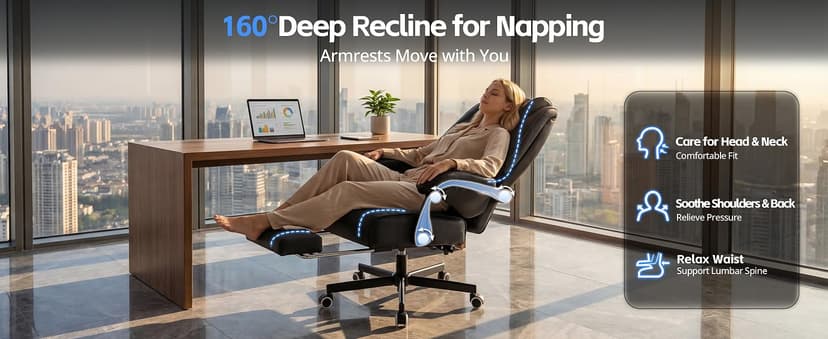Ergonomic Executive Office Chair - Big and Tall Home Comfy Desk Gaming Chair for Adults, Heavy Duty Leather Reclining Wide Computer Chair with Foot Rest and Back Support (Black)