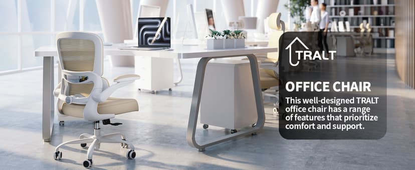 TRALT Office Chair Ergonomic Desk Chair, 330 LBS Home Mesh Office Desk Chairs with Wheels, Comfortable Gaming Chair, High Back Office Chair for Long Hours (Beige)