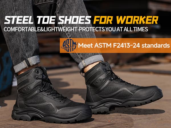KGJIANDA Steel Toe Boots for Men Work Boots for Men Breathable High Top Work Shoes Lightweight Indestructible Safety Shoes Industry Construction Safety Footwear