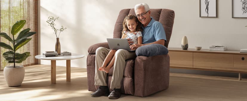 Sweetcrispy Power Lift Recliner Chair with Vibration Massage and Heat for Adults, Ergonomic Overstuffed Breathable Fabric Reclining Chair with Side Pockets, Remote Control, Living Room, Bedroom, Brown