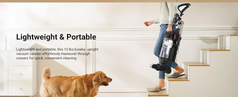 Eureka PowerSpeed Lightweight Upright Vacuum Cleaner for Carpet and Hard Floor, Powerful Bagless Upright Vacuum Cleaner for Home Pets, NEU181A, Blue