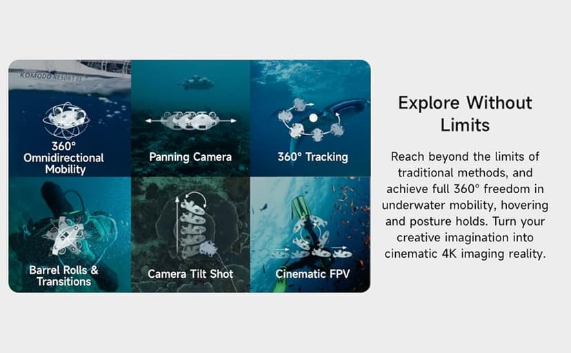 【2025 New】V-EVO 4K60FPS Underwater Drone Kit with Removal SD Card, QYSEA AI Vision Lock 360° Omnidirectional Movement Underwater ROV with Depth Hold, Portable Robot with VR Control, Posture Lock