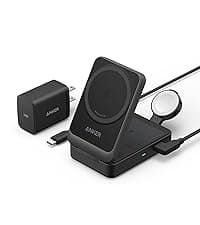 Anker MagSafe Charger Compatible, MagGo 3-in-1 Charging Station, Nano Charging Stand, Qi2 Certified 15W Magnetic Wireless Charger Dock, for iPhone17/16/15/14, Apple Watch,AirPods (Adapter Included)