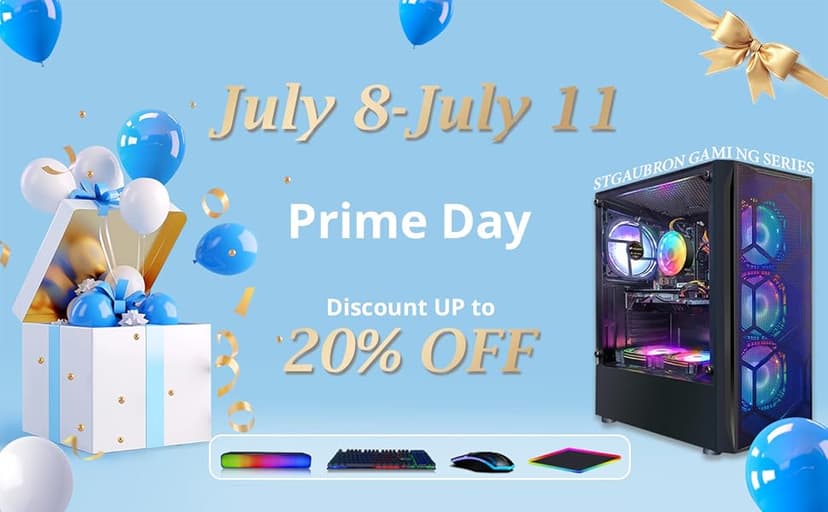 STGAubron Gaming PC Desktop Computer, Intel Core I7 up to 3.9 GHz, Radeon RX 580 8G, 16G RAM, 512G SSD, WiFi, Bluetooth 5.0, RGB Fan x6, RGB BT Sound Bar, Windows 10 Home