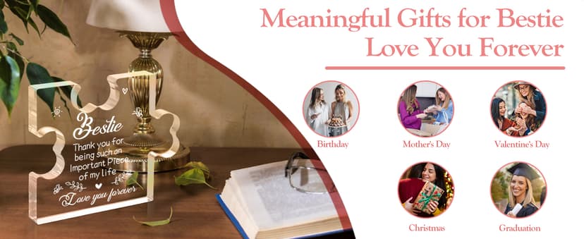 to My Bestie Gifts - Best Friends Christmas Birthday Gifts for Women Acrylic Puzzle Plaque Desk Decorations for Best Friend Sister Girls Women BFF Friendship Card - 3.35 x 2.76 Inch