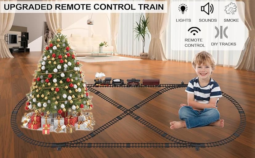 Train Set for Kids - Electric Remote Control Train Track Around Christmas Tree, Steam Locomotive Engine Train Railway Kits w/Smoke, Light & Sounds, Christmas Toys Gifts for 3 4 5 6 7 8 Year Old Kids