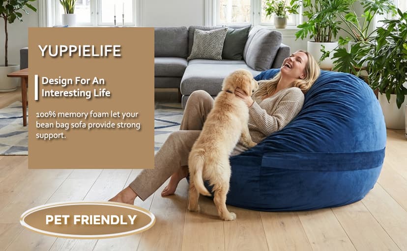 YuppieLife Large Foam Filled Bean Bag Chairs for Kids Teenagers Adults Living Room Gaming Relaxing 4F Machine Washable Lazy Sofa(Dark Grey