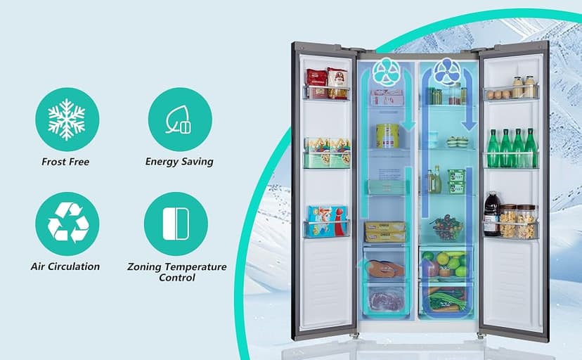 Iceblue 15.6 Cu.Ft. Side-by-side Refrigerators, 33" Full Size Refrigerator, Zoning Temperature Control Beverage Refrigerator with Freezer, Frost Free Beverage Fridge - Black Stainless Steel