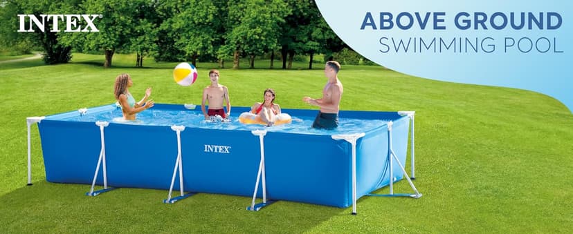 Intex 14.75' x 86" x 33" Rectangular Frame Above Ground Outdoor Backyard Swimming Pool with Flow Control Valve for Quick Draining, Blue - Pool Only
