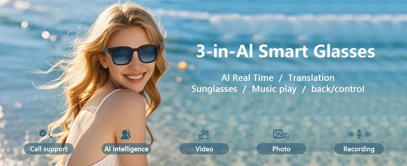 AI Smart Glasses with ChatGPT, 8MP Camera Glasses with Camera and Audio, AI Translation Sunglasses with 164 Languages, Bluetooth Sunglasses with Voice /Calling, 8-Hour Music Playback, Gradient Blue